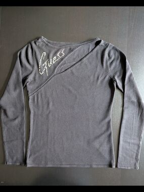 Guess Long-Sleeve Black Asymmetric Rhinestone Top SZ M